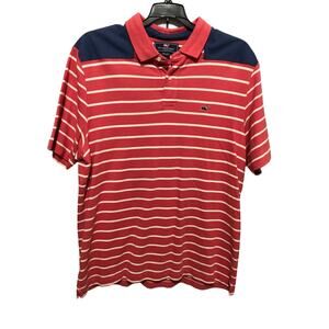 Vineyard Vines Mens Size XL Coral Pink White Striped Polo Golf Shirt Pique